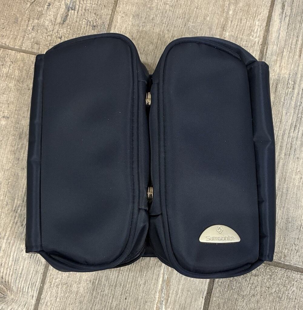 Samsonite Folding Travel Organizer Vanity Kit Case Navy Blue Clear Pockets